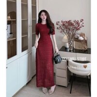 Đầm váy ren nữ dáng dài tay lỡ cổ tròn sang chảnh, Đầm váy nữ ôm body dáng dài tay lỡ sang trọng