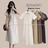 Đầm váy sơ mi BIGSIZE váy sơ mi cúc gỗ chiết eo dáng dài 5915