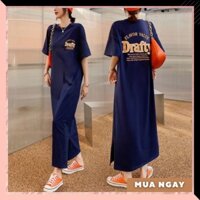 Đầm váy suông thun dáng dài ngắn tay Quảng Châu form to thời trang cho nữ bigsize mặc nhà đi chơi thoải mái