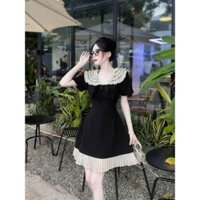 Đầm váy thiết kế cộc tay phối viền bèo dập ly dáng ngắn cổ áo đính cườm kiểu dáng tiểu thư cho nàng diện đi chơi đi tiệc