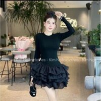 Đầm váy thiết kế dành cho nữ dài  dáng ngắn đuôi cá đính ngọc ĐEN BE - Top Women đầm  body Dress Sen Nhung Voan Voi
