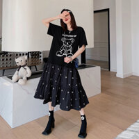 Đầm váy thun fom rộng dáng dài bigsize in hình gấu thời trang