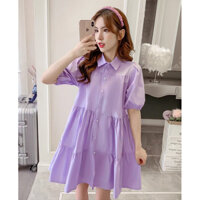 Đầm váy tím pastel babydol dễ thương cổ sơ mi dạo phố
