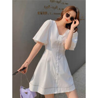 Đầm váy trắng viền chỉ đen dáng basic kèm feedback của khách iu