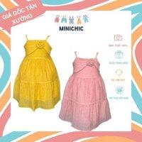 Đầm váy trẻ em, đầm váy bé gái Hana Dress cho bé 5-8 tuổi màu vàng 2 dây mùa hè buộc nơ hai lớp thoáng mát V04 MINICHIC