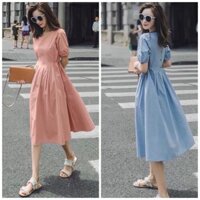 Đầm váy tùng xếp li nút sau 2 màu (kèm hình thật)