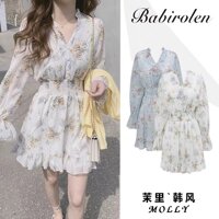 Đầm váy voan hoạ tiết hoa to bản eo chun tôn dáng Aimee closet