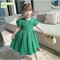 Đầm váy xanh tiểu thư có cổ cho bé gái