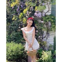 Đầm Váy Xô Thêu Hoa Nhí Phối Bèo Xếp Li