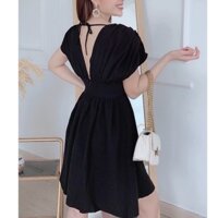 💋Đầm váy xòe bo eo cột dây tay ngắn phồng cổ V dành cho nữ
