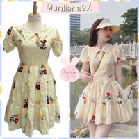 Đầm váy xốp hoa tay bồng cổ sơ mi dáng xoè dễ thương( 2 lớp)