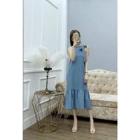 Đầm váy yếm nơ vai 3 màu - Xanh