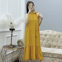 Đầm váy yếm nơ vai 3 màu - Vàng