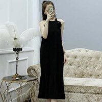 Đầm váy yếm nơ vai 3 màu - Đen