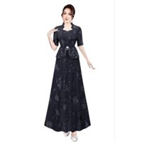 Đầm vest dạ hội dáng dài trung niên cho mẹ đi tiệc ren hoa lưới 2 lớp giấu bụng to size lớn 65kg, Đầm dạ hội  vest ren