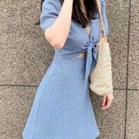 Đầm vintage chấm bi xanh