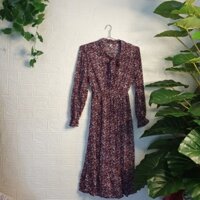 Đầm vintage cổ cột nơ tay bo cao cấp