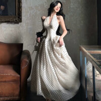 ĐẦM VOAN CHẤM BI CỔ YẾM ĐI CHƠI, ĐI BIỂN, ĐI DU LỊCH, ĐI TIỆC SANG CHẢNH