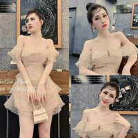 Đầm voan chấm bi trễ vai phong cách tiểu thư nhẹ nhàng sang chảnh