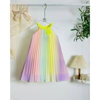 Đầm voan cho bé gái cổ yếm màu sắc cầu vồng size 12-35kg hàng thiết kế cao cấp