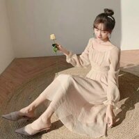 đầm voan cổ vuông tay dài tiểu thư