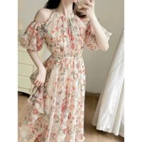 Đầm voan cổ yếm hở vai thun eo dáng dài maxxi  mặc tôn dáng siêu xinh