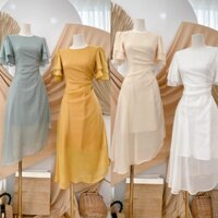 Đầm voan dài 2 lớp tay loe xếp eo tà vát chéo - nhiều màu lựa chọn