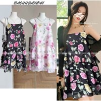 Đầm voan hoa 2 dây xếp 3 tầng form ngắn xòe A tiểu thư ngọt ngào