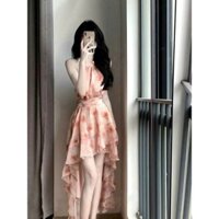 Đầm voan hoa bèo lai thiết kế sang chảnh thanh lịch cho các nàng tiểu thư đầm cổ yếm có thắt eo chân váy tầng đuôi tôm