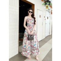 Đầm voan hoa có mút thời trang nữ dịu dàng nhẹ nhàng đầm dài maxi xòe 2 dây nhấn eo họa tiết in hoa xinh
