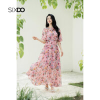 Đầm voan hoa hồng nâu cánh dơi thời trang SIXDO (Mauve Floral Midi Voile Dress)