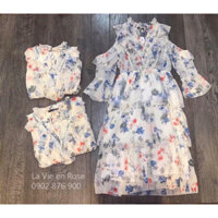 Đầm voan hoa maxi tay loe