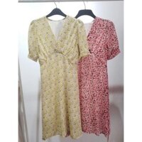 Đầm voan hoa nhí cổ tròn tay lỡ vintage