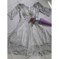 Đầm voan hoa nhí xòe , tay lỡ, thắt nơ, hàng AN ĐÔNG.