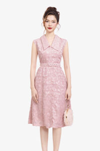 Đầm voan hoa nổi dáng chữ A sát nách