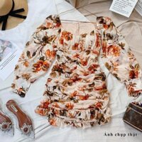 ĐẦM VOAN HOA TAY DÀI NHÚN EO CHUẨN BÁNH BÈO