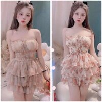 Đầm voan hoa xoè tiểu thư mặc nhiều kiểu (ảnh thật) <60kg co giãn 2 màu