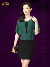 Đầm voan liền giả set tay áo cánh tiên cổ đính đá cao cấp TV1561