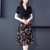 Đầm Voan Lụa Phối Hoa Cổ Vest 2725 - Hàng Nhập