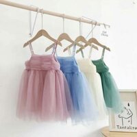 Đầm voan lưới 2 dây cho bé gái