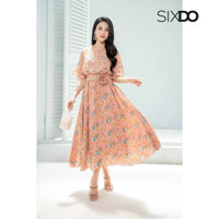 Đầm voan maxi hoa nhí cánh dơi kèm hoa eo SIXDO (Salmon Floral Maxi Chiffon Dress)