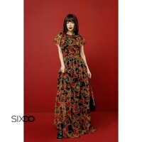Đầm voan maxi họa tiết Baroque SIXDO (Black Baroque Print Tiered Midi Voile Dress)