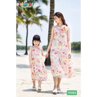 Đầm voan MAXI tơ ép ba tầng hoa dâu🍒 (mẹ vs bé)