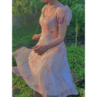 Đầm voan ngắn ngang đầu gối tay phồng kiểu công chúa