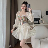 Đầm voan phối thổ cẩm tay dài dáng xòe cực xinh và hot , chất voan mềm mịn mát