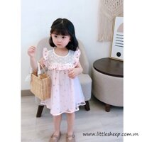 Đầm voan sát nách ren lưới họa tiết quả cherry
