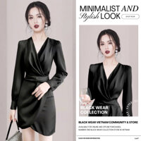 Đầm voan tay dài cổ V vạt chéo cao cấp Lust Black Wear M210_T