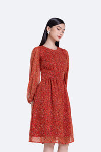 Đầm voan tay dài dáng xòe xếp ly