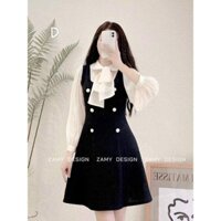 Đầm Voan Tiểu Thư Cổ Nơ Tay Dài Phối Voan Đính Nút 2 Bên Mặc Tôn Dáng Siêu Xinh Xắn