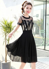 Đầm Voan Xòe Tay Cánh Tiên Phối Ren Eo BY6312 - Đen Size M